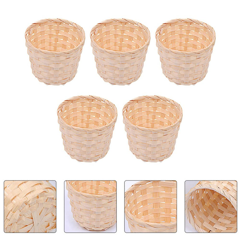 DOITOOL 5Pcs Mini Woven Baskets Without Handles, Miniature Flower Basket Dollhouse Picnic Basket Mini Wicker Basket for Fairy Garden Dollhouse Accessory, 9X9X7.5cm