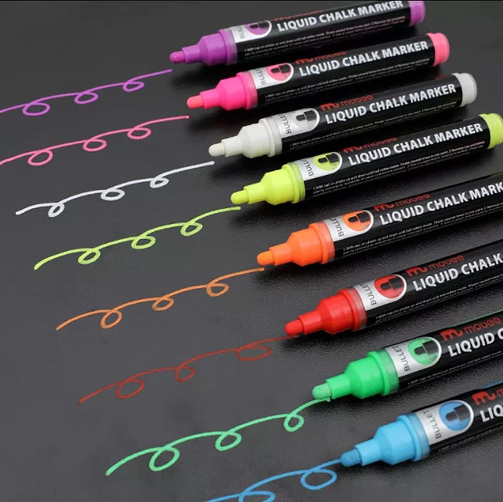 CLOUDFOUR Liquid Chalk Markers, Water based 8 Colorful Chalk Pens for Whiteboard, Blackboard, Paper, Glass and Ceramics. Dust-free Erasable Marker Pens for School, Office and Home.