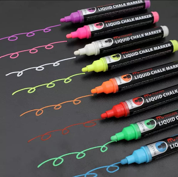 CLOUDFOUR Liquid Chalk Markers, Water based 8 Colorful Chalk Pens for Whiteboard, Blackboard, Paper, Glass and Ceramics. Dust-free Erasable Marker Pens for School, Office and Home.