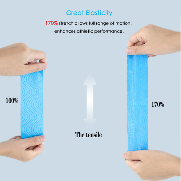 Waterproof Kinesiology Tape -<2-Rolls>-Joints Support & Muscle Pain Relief -<16.4ft Precut >-Cotton Elastic Tape Perfect for Any Activity(Blue）