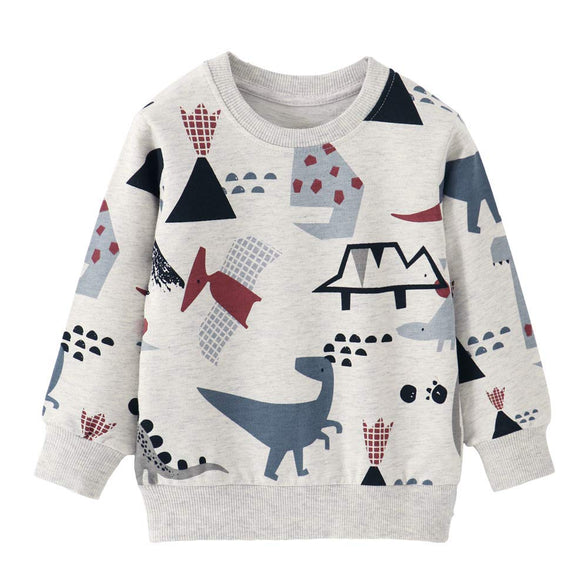 EULLA Boys Dinosaur Jumper Digger Sweatshirt Cotton Long Sleeve T-Shirt Crew-Neck Pullover Clothes Kids Tops Age 1-7 Years