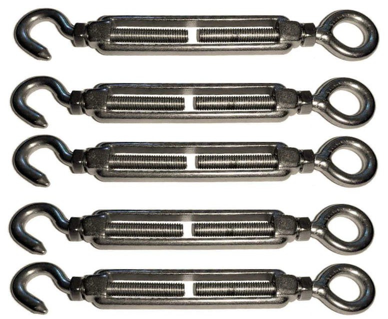 MarineNow Stainless Steel 316 Hook & Eye Turnbuckle Marine Grade M4, M5, M6, M8; Choose 1, 2, 5 or 10 Pack