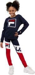 Fila Heritage Girls Athletic Stretch Jersey Legging with Color Blocking Kids Clothes