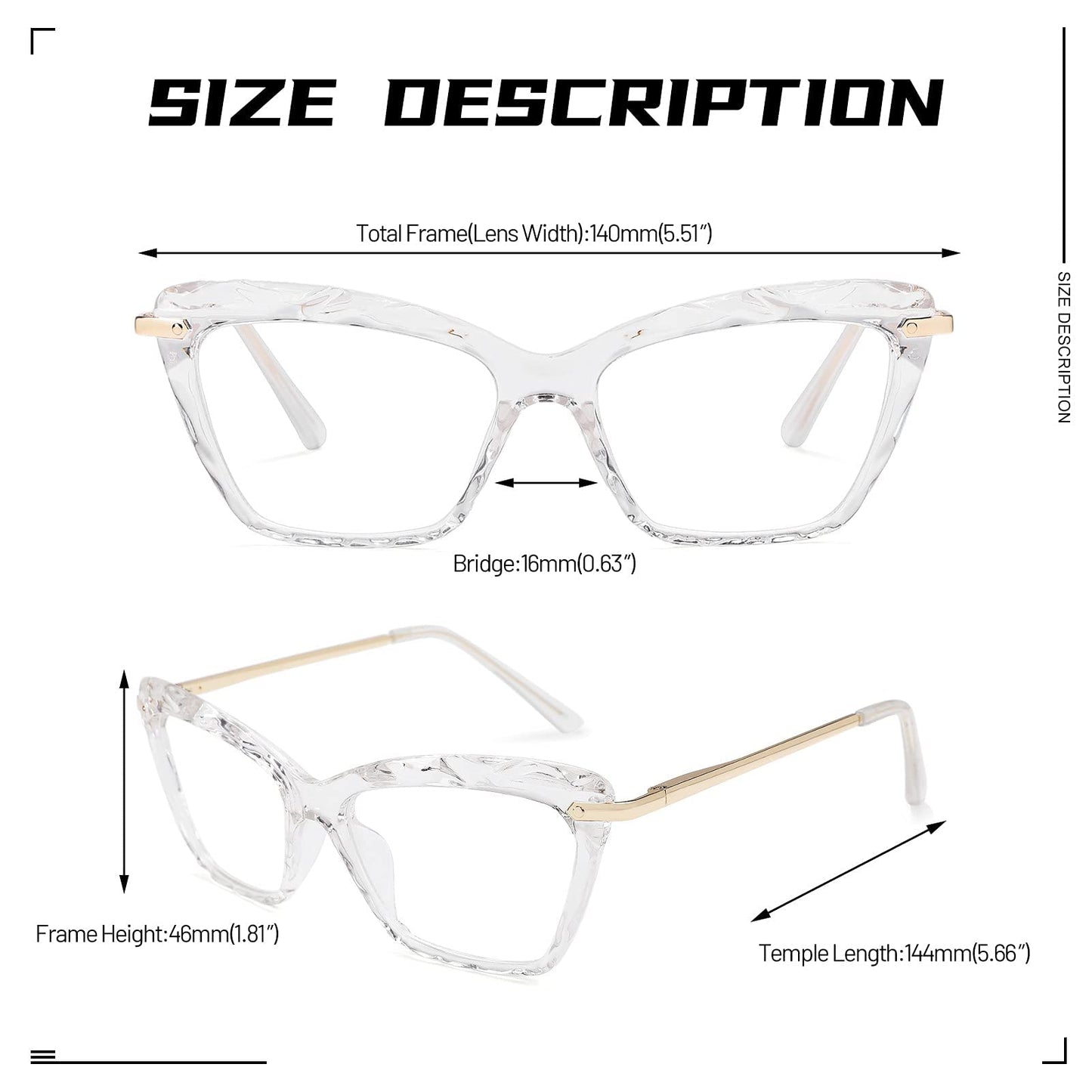 COASION Non-prescription Clear Lenses Eye Glasses for Women Cat Eye Glasses Small Frame With Spring Hinges