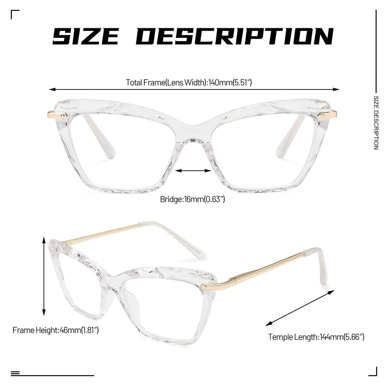 COASION Non-prescription Clear Lenses Eye Glasses for Women Cat Eye Glasses Small Frame With Spring Hinges