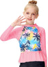 AOBUTE Girls Rash Guard Shirt Raglan Long Sleeve Ruffle Hem Swim Tops 3-12 Years