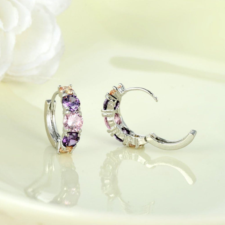 Yellow Chimes Pink Shades Multi-color Crystal Hoop Earrings For Women & Girls