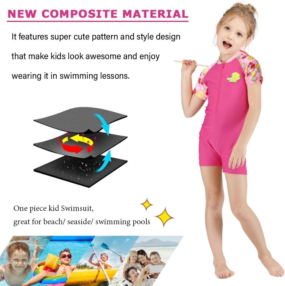 karrack Girls Long Sleeved One Piece Rash Guard Swimsuit Kid Water Sport Short Swimsuit UPF 50+ Sun Protection Bathing Suits