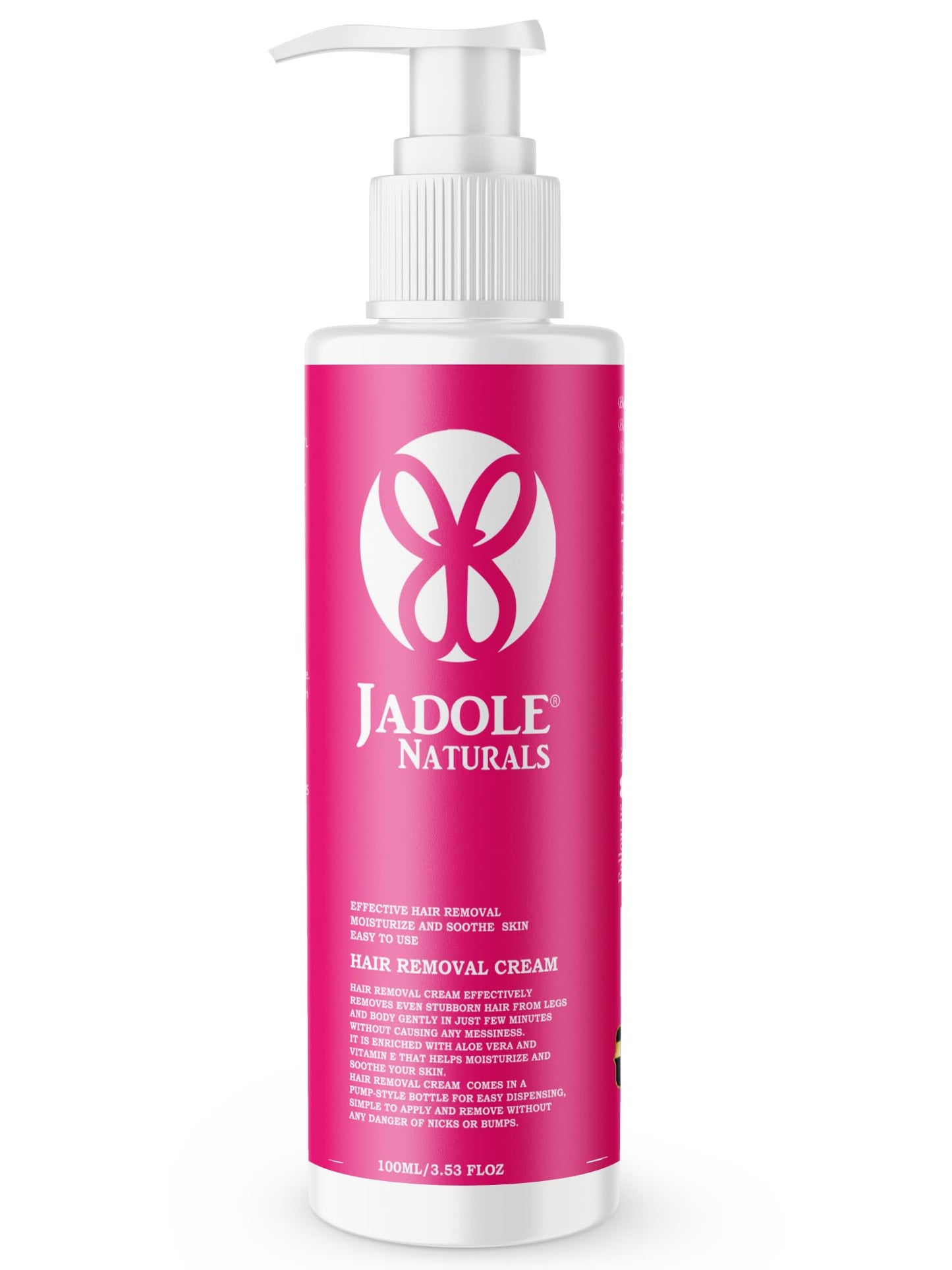 Jadole Naturals Hair Removal Cream 100ml for Body & Legs with Pump Bottle, Aloe Vera & Vitamin E Helps to Moisturize & Soothe | Ideal for Bikini Line, Underarm, Legs & Body | 100% Safe & Effective