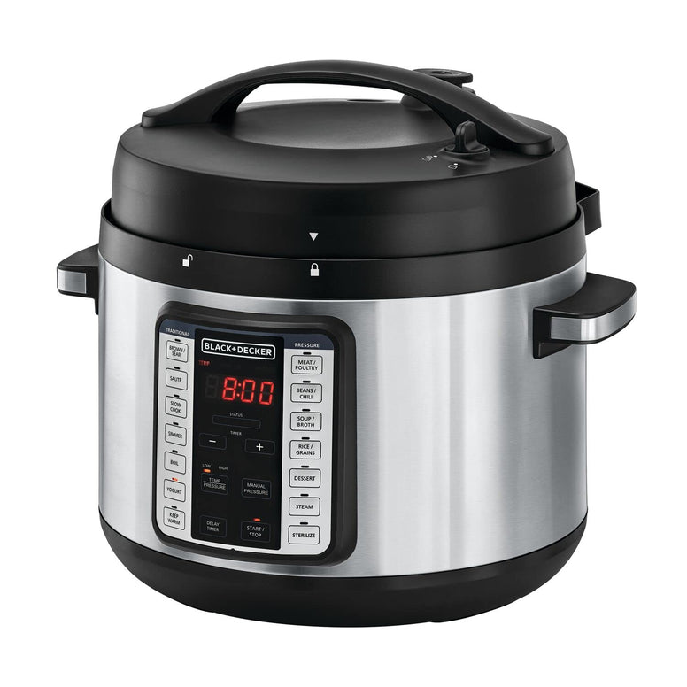 Black & Decker Smart Steam Pot, 1350W Power, 10L, 9 in 1 Usage, 14 Smart Programmable Electric Pressure Cooker, Touch Control Digital LED Display & Timer, Easy to Use, , PCP1010-B5