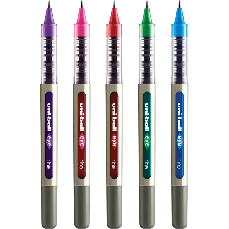 Uni-Ball UB-157 Eye Rollerball Pen Set - Pack of 5 Swatch Colours (Green, Light Blue, Pink, Orange, Wine Red) UB157 Blister Carded UB157