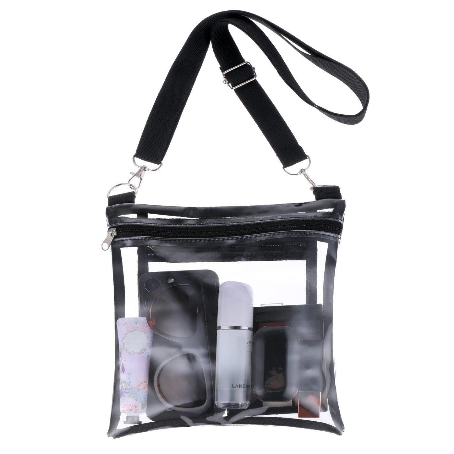 WLLHYF Clear Bag Portable Waterproof Travel Clear Purse Messenger Handbag with Zipper Handle Multipurpose Large Clear Crossbody Bags for Women Men, Clear