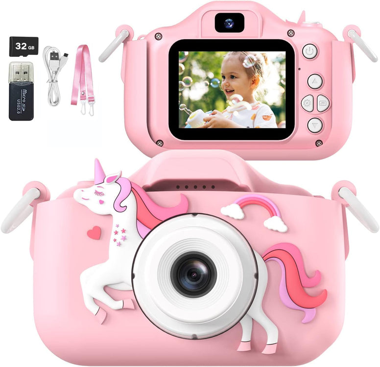 ZONEY Kids Camera, ZONEY Children Digital Camera, 40MP 1080P HD Digital Video Camera with Cute Silicone Cover, Rechargable Video Recorder with 32G SD Card, Game Camera for Boys Girls Gift (Pink)