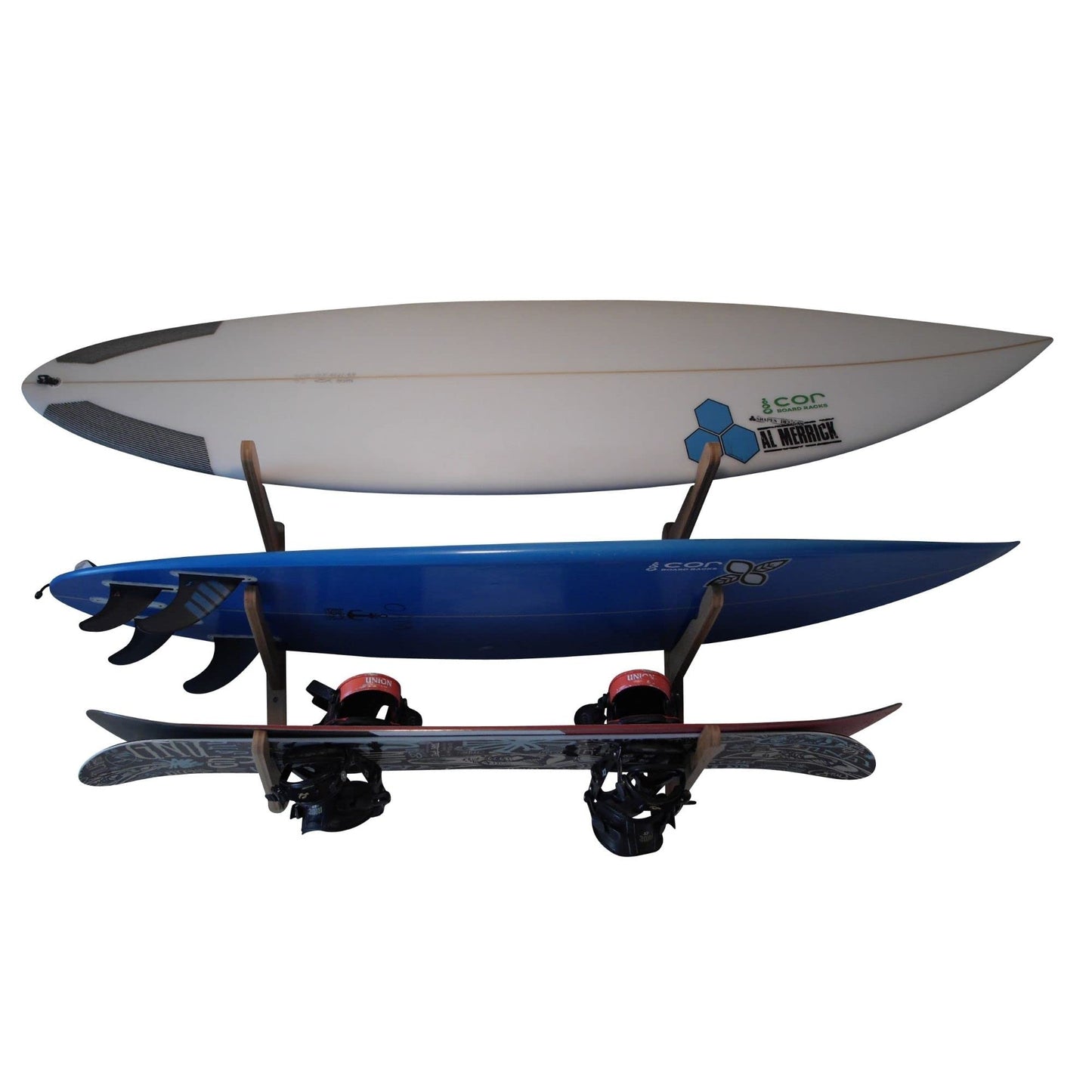 COR Surf Surfboard Rack, Wooden Multi Wall Rack Display for Wake, Surf, Skate and Snowboard Storage made from Sustainable Wood