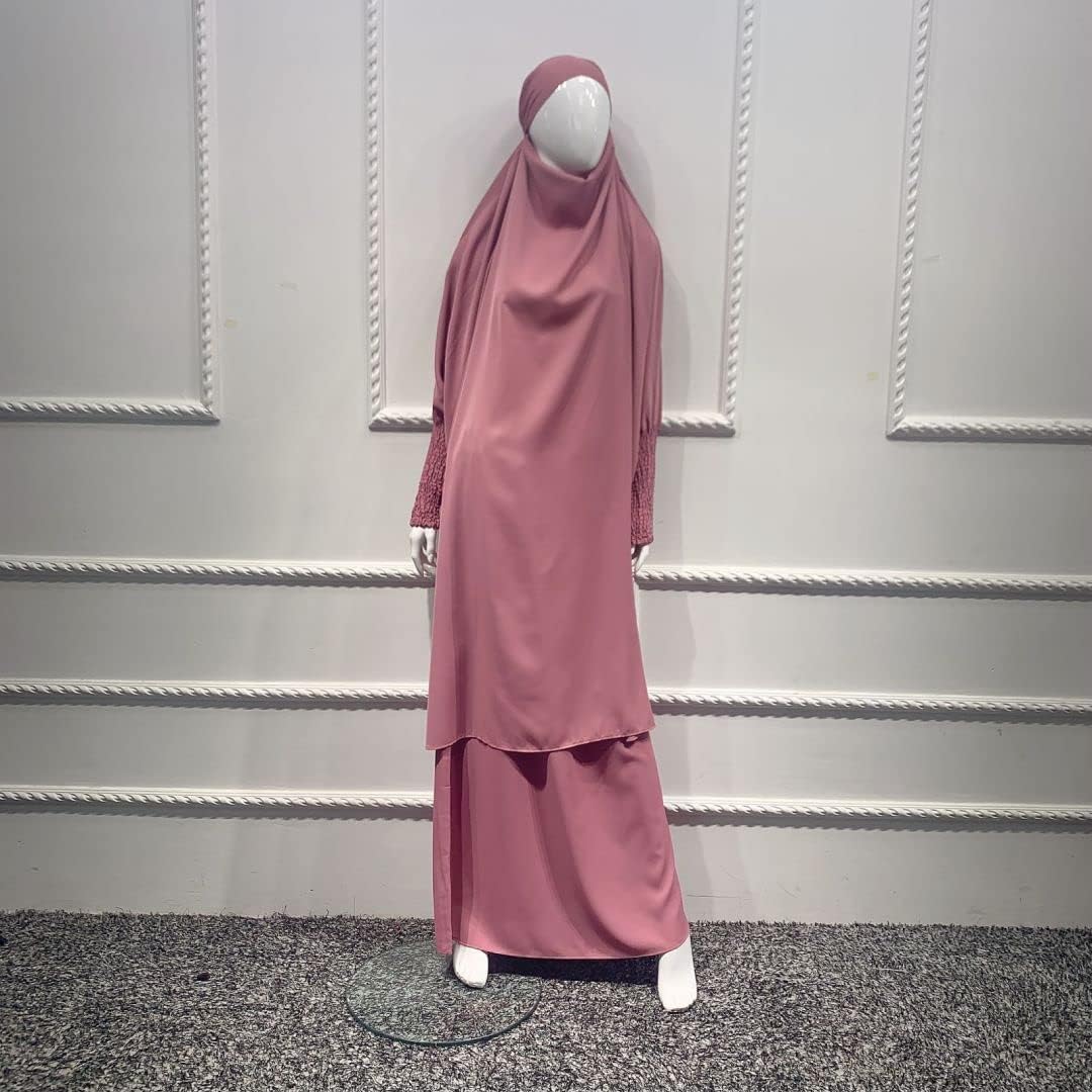 BOJON Muslim Two Piece Prayer Dress for Women Abaya Dress Islamic Middle East Dubai Turkey Maxi Abaya Kaftan with Full Length Hijab Dress