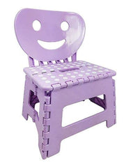 Plastic Multi Purpose Folding Step Stool with Happy Face Back Support - Purple