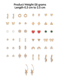 ZAVERI PEARLS Set Of 25 Gold Tone Classy Contemporary Studs & Hoop Earrings For Women-ZPFK14668
