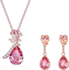 Yellow Chimes Crystals from Swarovski Rose Copper Jewellery Set for Women (Pink) (YCSWPS-088RSE-PK)