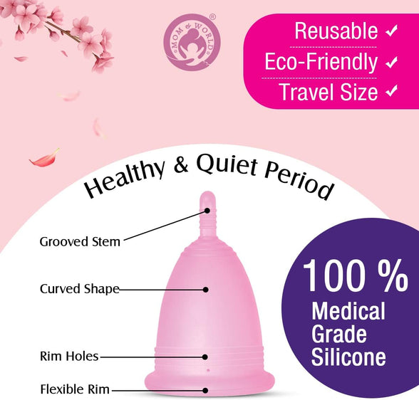 Mom & World Reusable Menstrual Cup For Women, 100% Medical Grade Silicone, Odor and Rash Free, No leakage (Large)