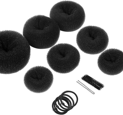 ORiTi Hair Bun Makers, Teenitor Hair Styling Accessories Kit with 5 Bands& 20 Bobby Pins & 7 Buns for Chignon Hair Styles (Black)