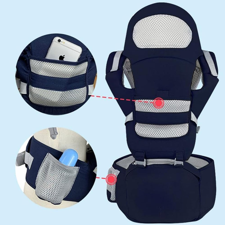 AMERTEER Baby Holder With Hip Seat | Multi-Functional Flip Advanced 9 in 1 Portable Convertible Carrier | Soft Backpack Carry with Lumbar Support | Suitable For 0-36 Months Baby, Toddler, Infant(BLUE)