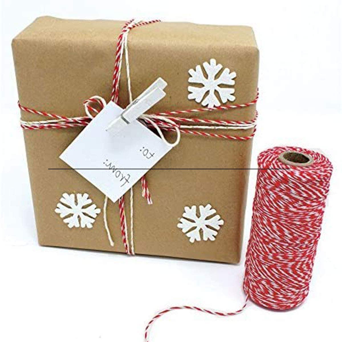 Cotton Bakers Twine, 2 Rolls Red and White Twines Packing Rope String for Butchers DIY Crafts Gift Wrapping Baking Gardening Home Decoration, 1.5mm * 20m