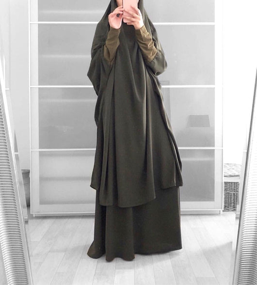 BOJON Muslim Two Piece Prayer Dress for Women Abaya Dress Islamic Middle East Dubai Turkey Maxi Abaya Kaftan with Full Length Hijab Dress