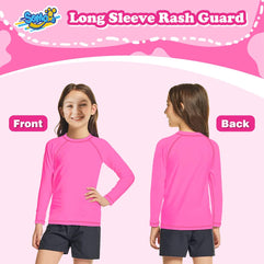 Girls Rash Guard Neon Pink Swim Shirt Long Sleeve for Toddler Kids Rashguard Water Shirt UPF+ 50 Swimming Sun Shirt Swimwear