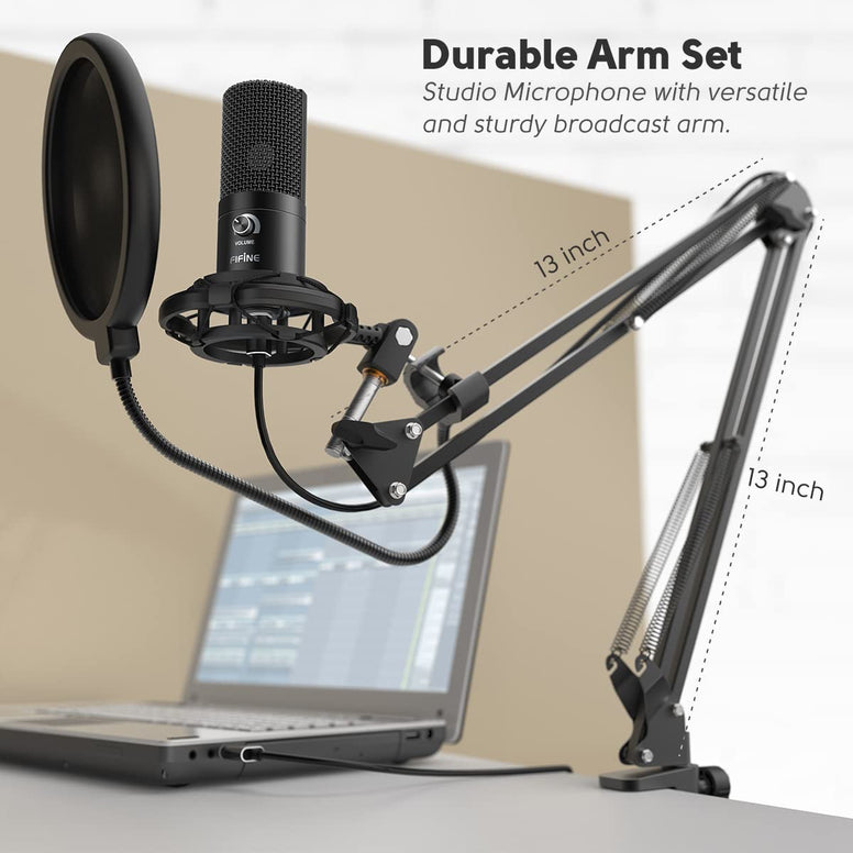 FIFINE Studio Condenser USB Microphone Computer PC Microphone Kit with Adjustable Scissor Arm Stand Shock Mount for Instruments Voice Overs Recording Podcasting YouTube Karaoke Gaming Streaming-T669