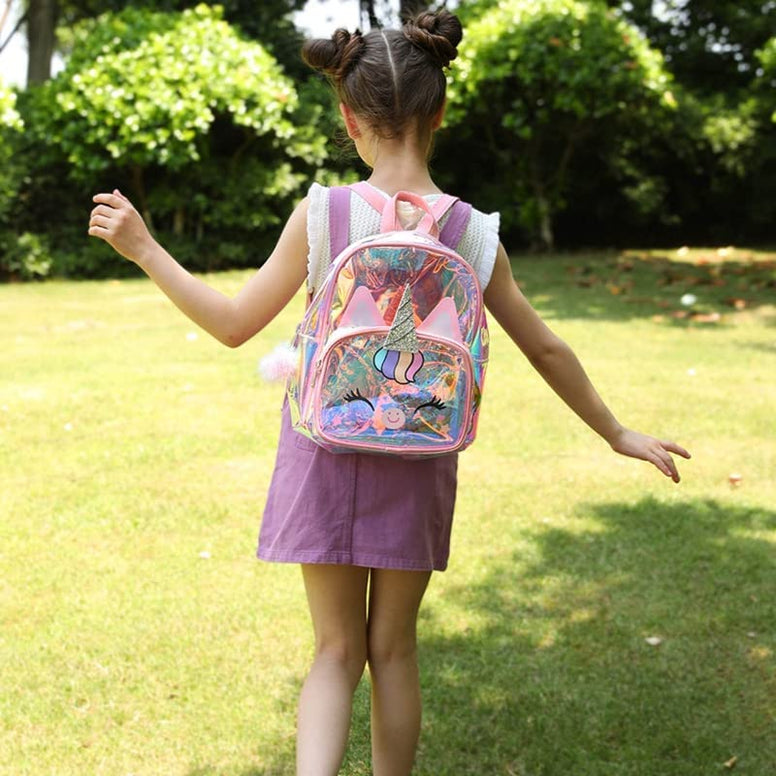 Bags for Girls Kids – Unicorn Multicolor School Transparent Jelly Shine 4D Backpack