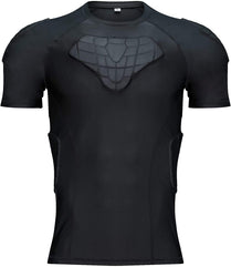 TUOY Padded Compression Shirt Padded Football Shirt Rib Chest Protector Shirt