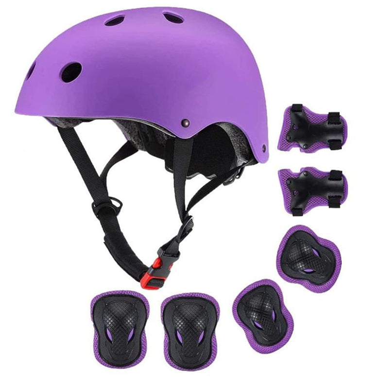 AM ANNA Kids Bike Helmet Set Skateboard Knee Pads - Kids Helmet Elbow Pads Wrist Guards Adjustable Protective Gear Set for Sport Cycling Bike Roller Skating Scooter Rollerblade (purple)