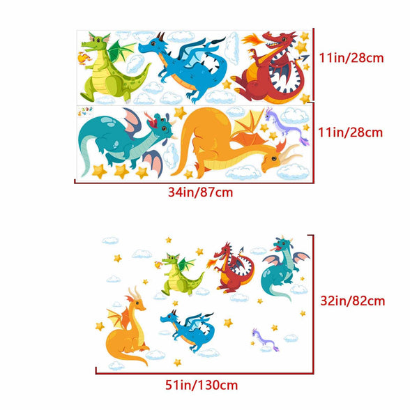 AnFigure Dragon Wall Stickers Cute Stars Cloud Wall Decals for Kids Room Boys Room Baby Room Nursery Playroom Bedroom Removable Animals Wall Decor Mural Vinyl Peel and Stick Decorations