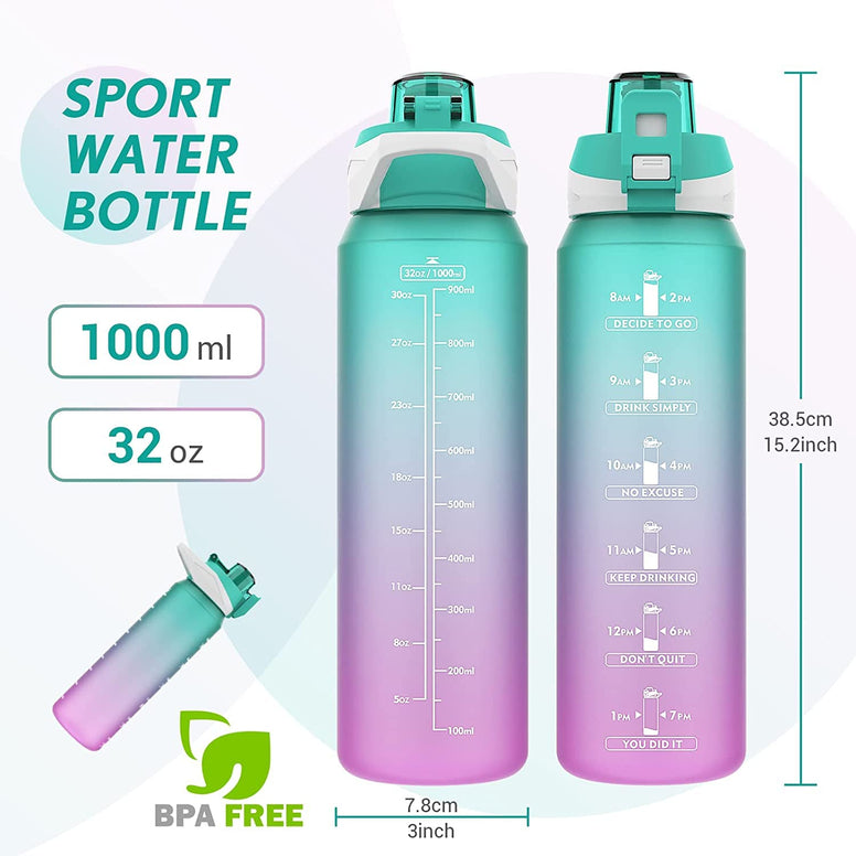S2C Motivational Water Bottle 1l Water Bottle for Kids School Water Bottles With Straw Leak Proof Water Bottle With Time Marker For Sport, School, Gym, Office(GRADIENT PINK)