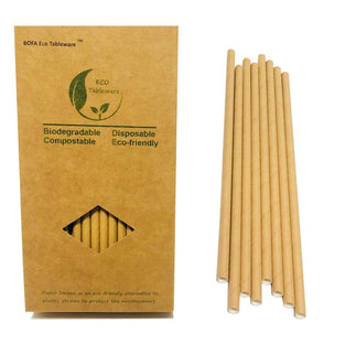 Brown Color Kraft Paper Drinking Straws, 100% Biodegradable Straws 100Pcs Recyclable Paper Box Packing, 20cm / 7.87 inches long