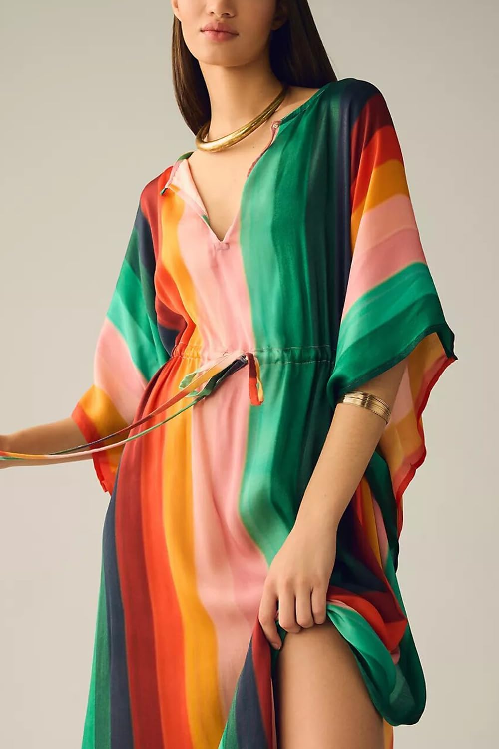 YouKD Women's Summer Bohemian Kaftan Plus Size Robe Beach Coverup Dress One Size Bathrobes