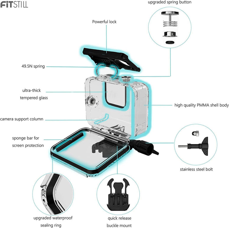 FitStill 60M Waterproof Case for HERO12 Black/HERO11 Black/ HERO 10 Black/HERO 9 Black, Protective Underwater Dive Housing Shell with Bracket Accessories for Go Pro Hero10 Hero9 Action Camera