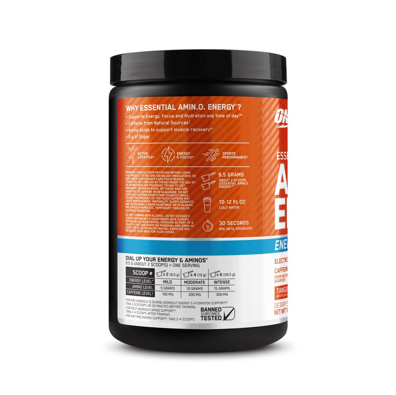 Optimum Nutrition (ON) Amino Energy Plus Electrolytes Powder - Pre Workout, Bcaas, Amino Acids, Keto Friendly, Anytime Energy Powder - Tangerine Wave, 285 G, 30 Servings
