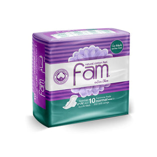 Fam Natural Cotton Feel, Extra Thin, Wings Normal Sanitary Pads, 10 Pads