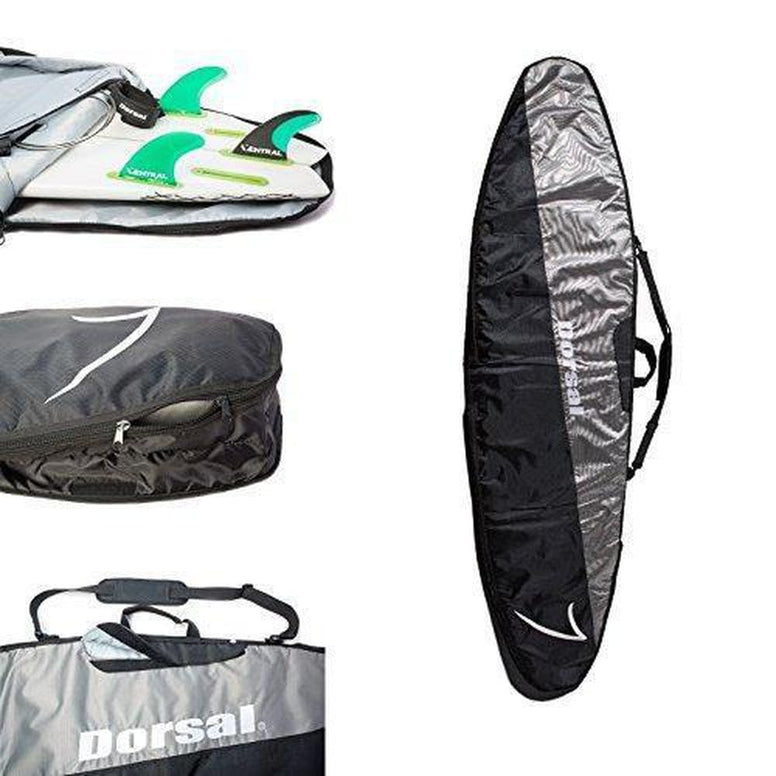 DORSAL Travel Shortboard and Longboard Surfboard Board Day Bag Cover Black/Grey Nylon (Sizes 5'6, 5'10, 6'0, 6'2, 6'6, 6'8, 7'0, 7'2, 7'6, 8'0, 8'6, 9'0, 9'6)