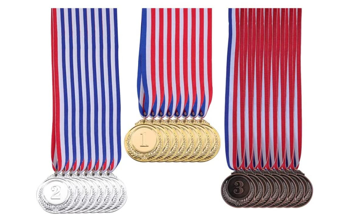 18 Pack Gold Silver Bronze Award Medals - 2 Inch Award Medals with Neck Ribbon Olympic Style Winner Medals for Sports, Competitions, Party