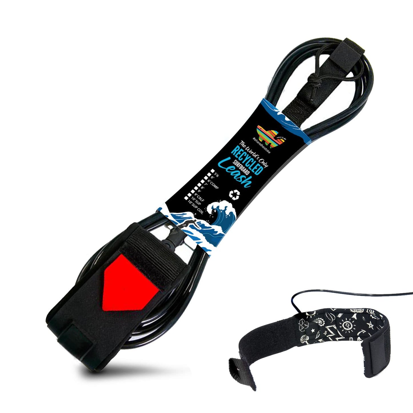 Wave Tribe ECO Surfboard Leash 'Strong Like Bull Never Break' - Premium Surf Leash Leash - Stainless Steel Triple Swivel, Rail Saver, Key Pocket, Leash Rope, Good for Planet, Heal The Oceans Campaign