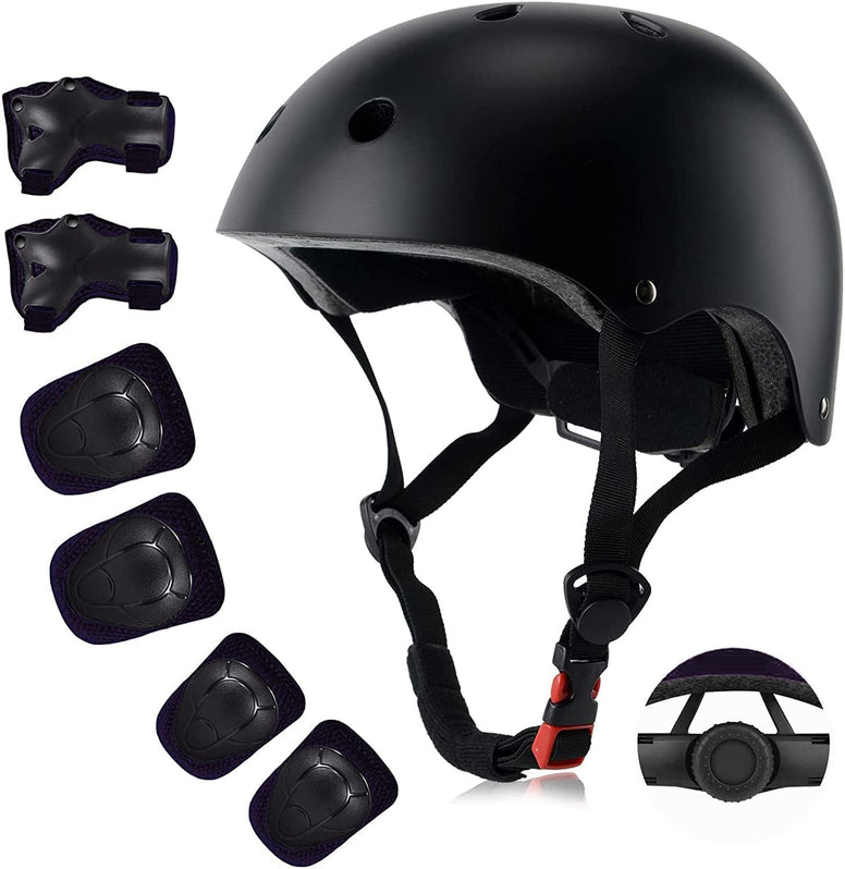 Mtanvxay Kids Helmet Adjustable for Kids Ages 3-8 Years Old Boys Girls, Toddler Helmet with Protective Sports Gear Set Knee Elbow Pads Wrist Guards for Cycling Skateboard Scooter Black