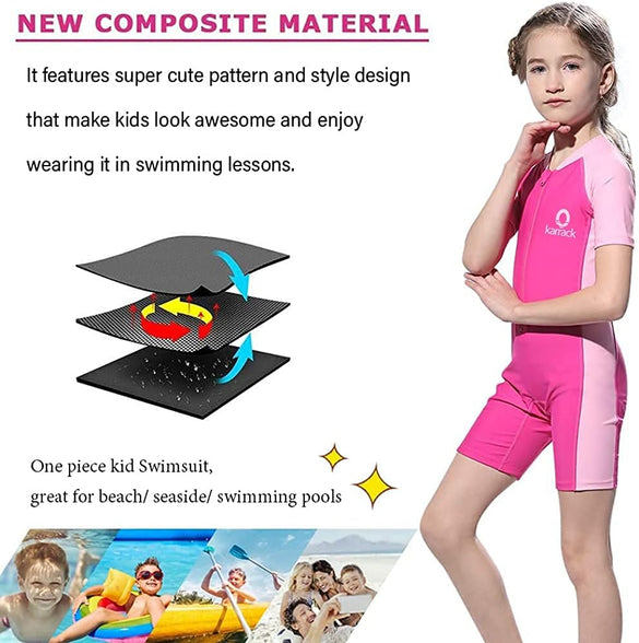 Karrack Girls and Boys One Piece Rash Guard Swimsuit Kid Water Sport Short Swimsuit UPF 50+ Sun Protection Bathing Suits