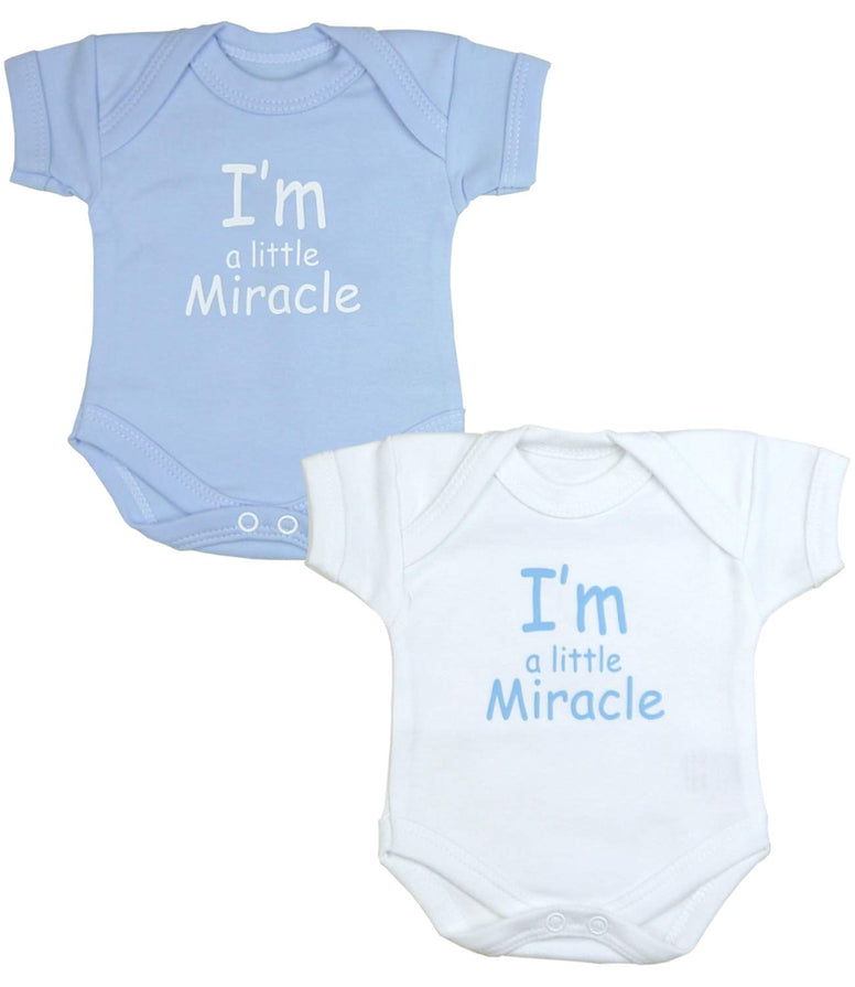 Premature Early Baby Clothes Pack of 2 Bodysuits/Vests 1.5-7.5lb I'm a Little Miracle' Pink or Blue (32-38 size)