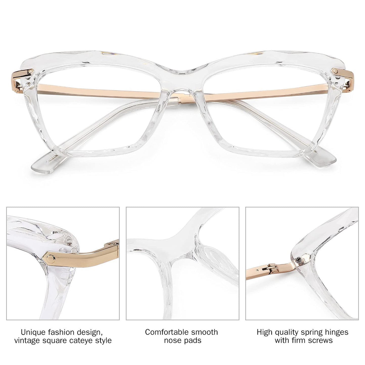 COASION Non-prescription Clear Lenses Eye Glasses for Women Cat Eye Glasses Small Frame With Spring Hinges