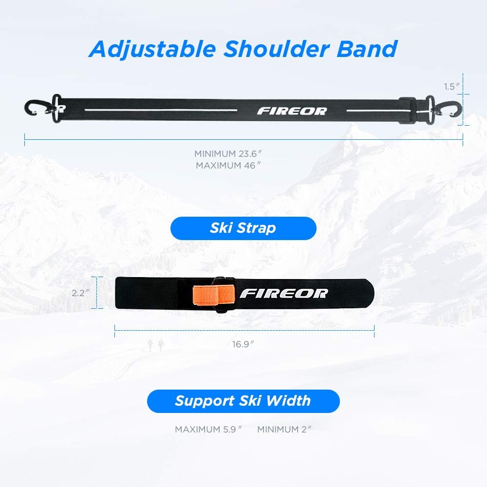 Ski Carrier Strap, Snowboard, Pole and Boot Carry Sling Strap Kit Adjustable Cushioned Shoulder Back Band for Family Men Women & Kids, Downhill Skiing Equipment Accessories