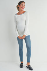 Womens Long Sleeve Boat Neck Maternity Top