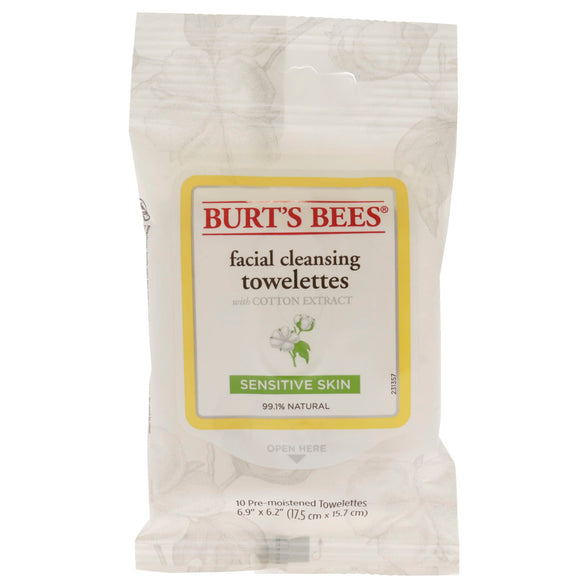 Burt Bees Sensitive Facial Cleansing Towelettes with Cotton Extract - hypoallergenic towelettes wipe away dirt, oil and makeup while moisturizing and soothing skin with Cotton and Aloe