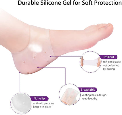 Heel Protectors, 2 Pairs Gel Heel Pads Cushion for Blister Prevention Achilles Tendinitis, Heal Dry Cracked Heels Plantar Fasciitis Inserts, Breathable Heel Cups for Heel Pain Men and Women